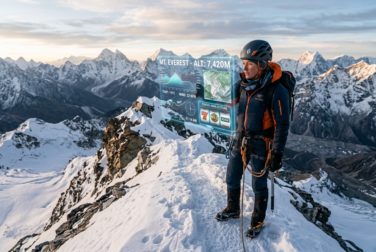 Professional climber examining digital casino statistics.